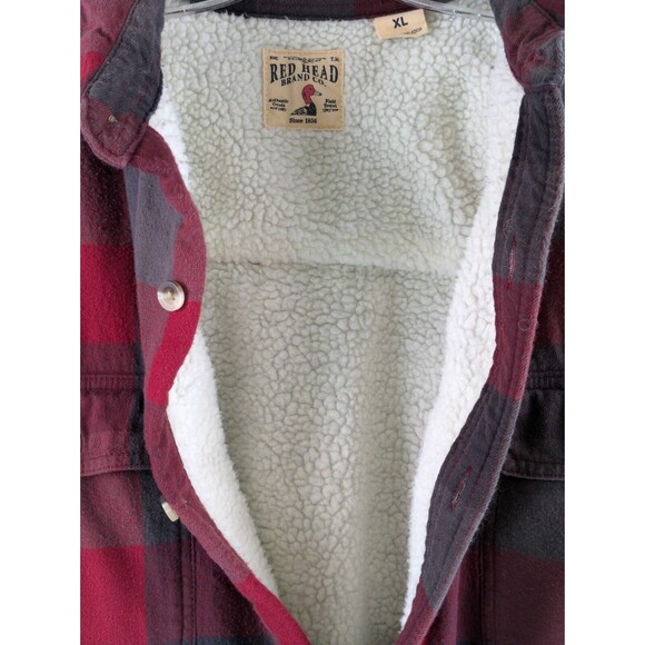 Red Head Mens Sherpa Lined Flannel Shirt Jacket XL Red Gray Check - Picture 6 of 12